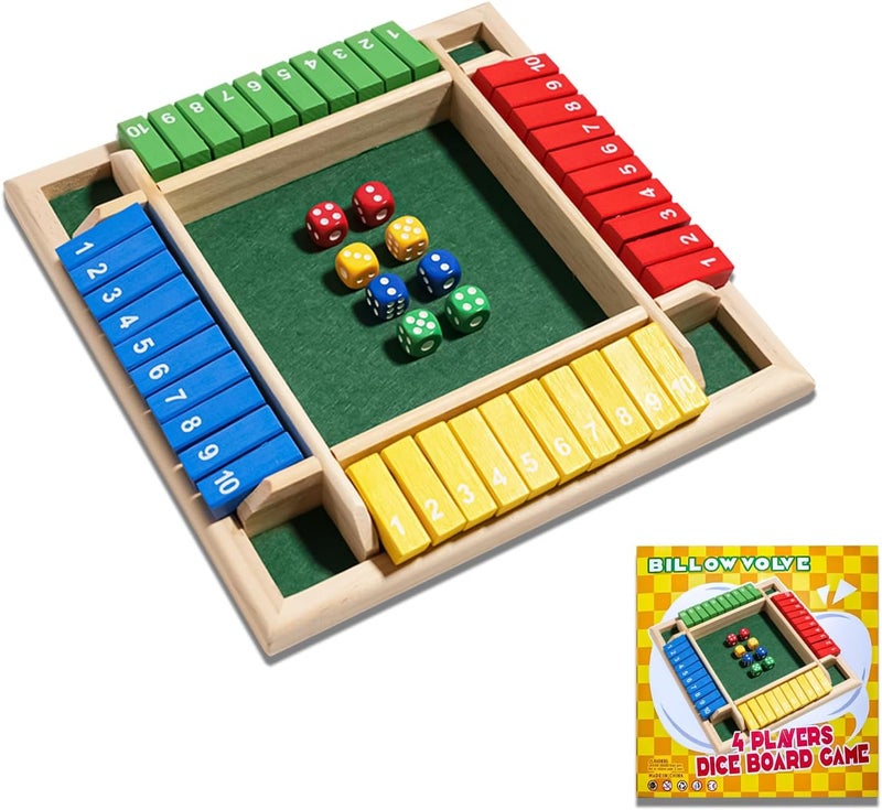Billowvolve Shut The Box Dice Game 1-4 Players 10 Numbers Wooden Dice Game Traditional Bar Table Mat Game Enhances Math and Decision-Making Skills for Kids and Adults - Image 1